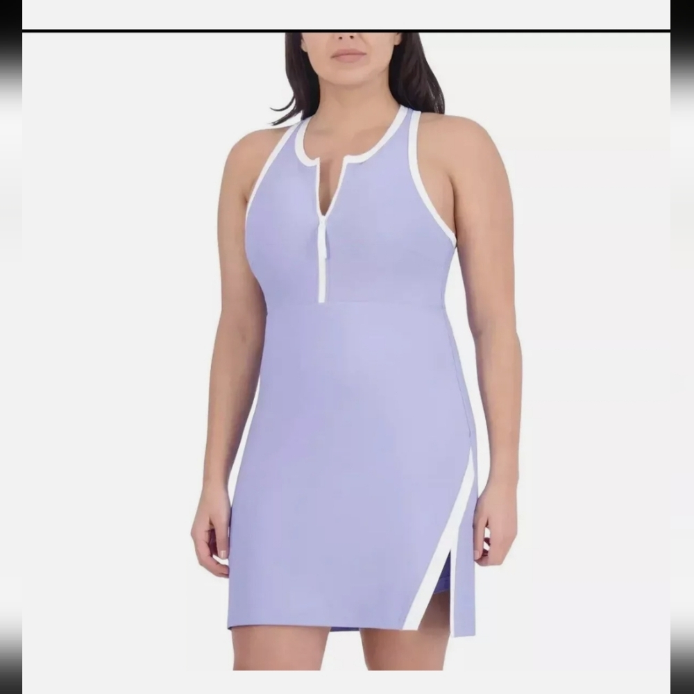 New!SAGE Collective Dress ladies M  Blue Lined Shorts Active Midi Zip Stretch